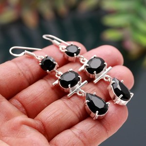 Pendientes de Espinela Negra Facetada, Plata de Ley 925, Gema de Color Negro, Joyería Solitario Hecha a Mano, Regalo - Product Image 5