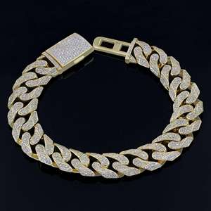 Trendy Hip Hop VVS Moissanite 15mm Round Cut Yellow Gold Cuban Link <b>Bracelet</b> for Unisex Party 925 Sterling <b>Silver</b> - Product Image 3