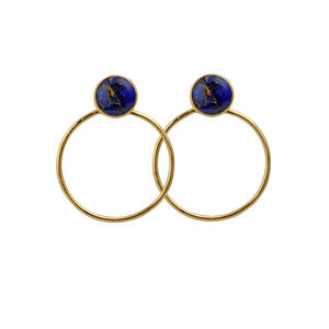 ต่างหูแบบห่วงหยกป้องกันการเสื่อมเสียของไพลินแบบคลาสสิกตัวเรือนทองเหลืองชุบทองสไตล์ทันสมัยสำหรับผู้หญิง - Product Image 1