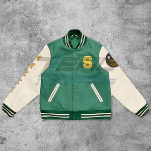 แจ็กเก็ตทีมเบสบอลผ้ากำมะหยี่ขนแกะปักลายเสื้อแจ็คเก็ตเลตเทอร์แมนวินเทจหนังแท้แขนเสื้อแจ็คเก็ตลำลอง - Product Image 1