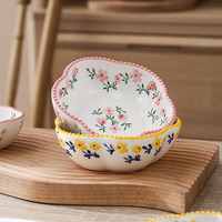 Service de vaisselle en céramique rose populaire moderne motif floral assiette bol en porcelaine