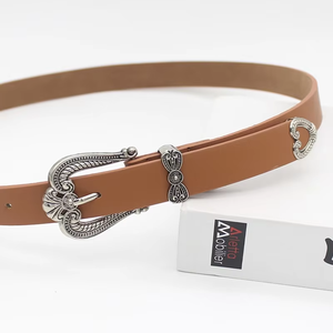 Western Belt for Women <b>Cowgirl</b> Leather Waist Belts with Vintage Carved-Buckle and Tips-Ends for Jeans Sale Leather Belt - Product Image 5