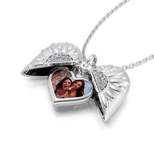 Jeulia Personalized Sunflower <b>Heart</b> Photo <b>Locket</b> Necklace in Rhodium Plated Sterling Silver - Product Image 3