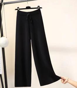 Pantalon en maille unie 100% polyester, taille haute, coupe régulière, imperméable, respirant, pour femmes, streetwear décontracté, élastique - Product Image 3