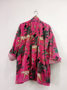 Venta caliente bata de terciopelo rosa para mujer chaqueta de invierno de tamaño libre con mangas de algodón completo chaqueta con estampado de animales para verano primavera - Product Image 4