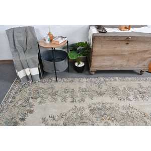 Alfombra turca Vintage clásica Beige gris 5,5X9,3 pies, diseño de retazos hecho a mano, lana, seda de bambú, Material, respaldo de látex para la vida - Product Image 3