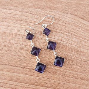 Boucles d'oreilles pendantes de luxe en améthyste multi-pierres, plaqué argent 925, faites à la main, bijoux bohèmes en cristal, cadeau pour elle, violet - Product Image 6