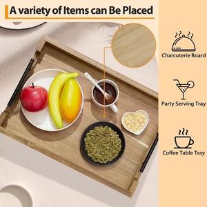 Plateau de rangement et de service en bois, très vendu, avec poignées en métal noir, grande taille, finition lisse, pour le petit-déjeuner, la salle à manger et la cuisine - Product Image 4