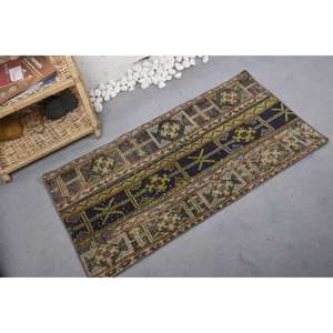 Vintage Wool <b>Rug</b> 2 X 3.9ft/61 X 120cm Blue Green Geometric Patchwork for Teens Large Area 9x12 Latex for Hallway Rectangle <b>Space</b> - Product Image 2