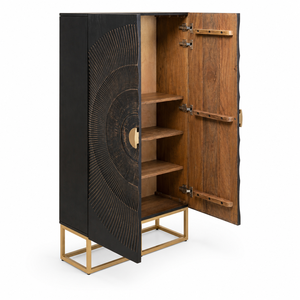 Buffet à 2 tiroirs en bois noir vieilli avec un design contemporain et un aspect antique pour le salon - Product Image 3