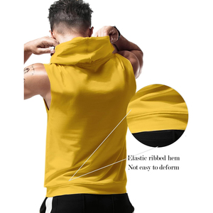 OEM personalizado hombres verano sin mangas gimnasio Sudadera con capucha de gran tamaño transpirable músculo 3D bordado XS tela francesa liso teñido sólido - Product Image 3