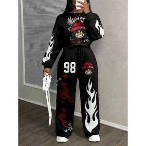 Custom Winter Streetwear Eco-Friendly Solid Oversized Women Acid <b>Wash</b> Tracksuit Baggy Sweatsuit Set Unisex Wholesale - Product Image 1