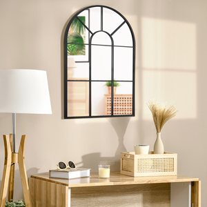 HOMCOM-Espejo moderno de pared con forma de arco, para dormitorio y sala de estar, metal negro y cristal, 91x60x2cm - Product Image 6
