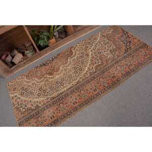 Turkish Vintage Patchwork Accent Rug 2.8x6 ft <b>Brown</b> Persian <b>Wool</b> Eco-Friendly Latex Backed - Product Image 4