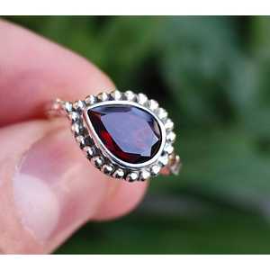 Handmade 925 Sterling <b>Silver</b> Cute <b>Ring</b> for Women Natural <b>Garnet</b> Gemstone Pear Shape January Birthstone Fine Fashion Jewelry - Product Image 1