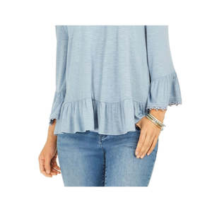 Top da Donna Style & Co Blu Extra Large (Taglia XL) con Spalle Scoperte e Maniche a Campana in Chiffon Floreale, Stile Casual e Formale, Traspirante - Product Image 3