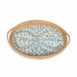 Bandeja de Servicio Hecha a Mano de Diseño Flexible de Ratán Bohemio con Madreperla para Uso en el Hogar, Restaurantes y Comedores, Vietnam - Product Image 1