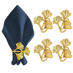 Ensemble de 4 anneaux de serviette en métal doré de luxe, design feuille de ginkgo, pour un style de table élégant, décoration festive et réception haut de gamme - Product Image 1