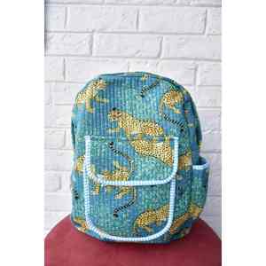 Mochila con Estampado de Leopardo Azul, Desmontable, Espaciosa, Elegante, de Algodón Hecho a Mano, Antirrobo, Impermeable, con Cierre USB, a Rayas, Moderna - Product Image 3