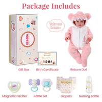 Poupée Reborn Fille Babeside Carina 20 Pouces, Yeux Ouverts, Corps en Tissu, Tenue en Peluche Ours à Câliner