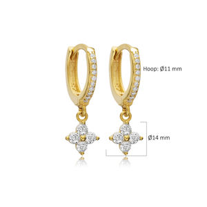 Boucles d'oreilles pendantes en argent sterling en forme de fleur de zircon, bijoux tendance faits à la main pour femmes - Product Image 3