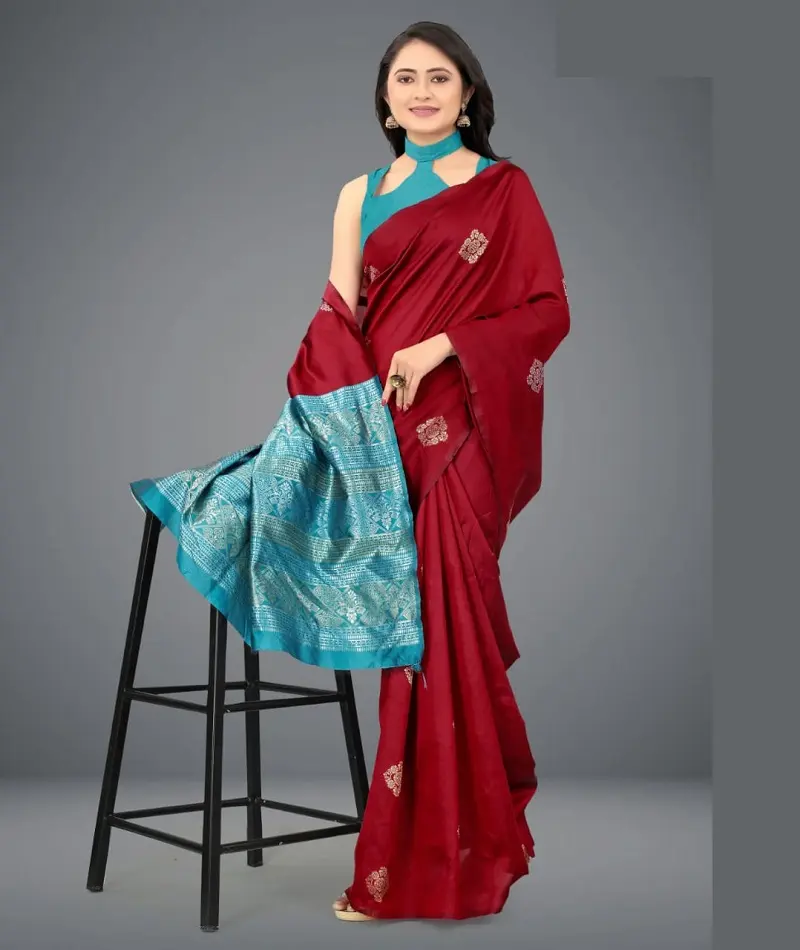 Saree de seda para boda y Festival, ropa de moda étnica, elegante, con tejido, patrón de lujo, piezas de blusa