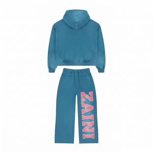 Chándal Deportivo de Invierno para Hombre, 380 GSM, Premium, 100% Algodón, Transpirable, Acabado Azul Lavado, Logotipo Personalizado - Product Image 2