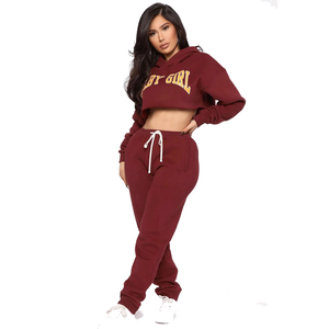 Ensemble de survêtement unisexe en coton anti-rétrécissement pour femme, grande taille, avec logo personnalisé, haut court, vente chaude, couleur unie, vente en gros de vêtements d'hiver - Product Image 4