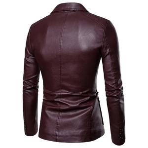 Two-Button High Quality Arrival Suit Leather Jacket Fashion Solid Casual Classic Business Motorcycles Pu Leather Blazer <b>Coat</b> - Product Image 6