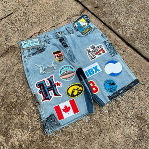 Pantalones cortos de mezclilla informales con logotipo bordado y parche personalizado, para deportes de verano, Jogging, playa, vintage, desgastados, secado rápido, cierre con cordón - Product Image 5