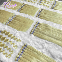 Ekstensi Rambut Remy India Mentah, Bundel 613 Grade 10A, Lurus dan Bergelombang, dengan Closure Lace Sutra Pirang