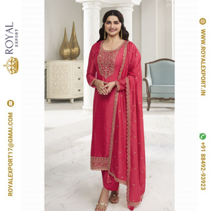 Présentation de la nouvelle Georgette en soie imprimée numérique avec matériel de robe de travail brodé avec Georgette en soie Dupatta - Product Image 6