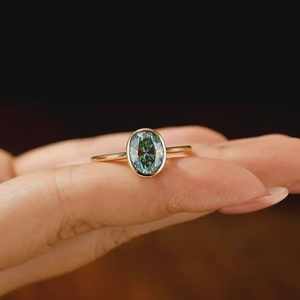 Moissanite Diamond Solitaire <b>Ring</b> 925 Silver Sparkly Original <b>Green</b> Oval Cut Elegant Luxury Jewelry Rhodium Plated for Gift - Product Image 3
