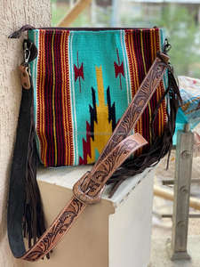 Vente chaude Western Aztec Sac En Cuir Outillé Vintage Multi Couleur Sac À Main Femmes Élégant Outillage Bracelet En Cuir Grande Taille Sac À Bandoulière - Product Image 5