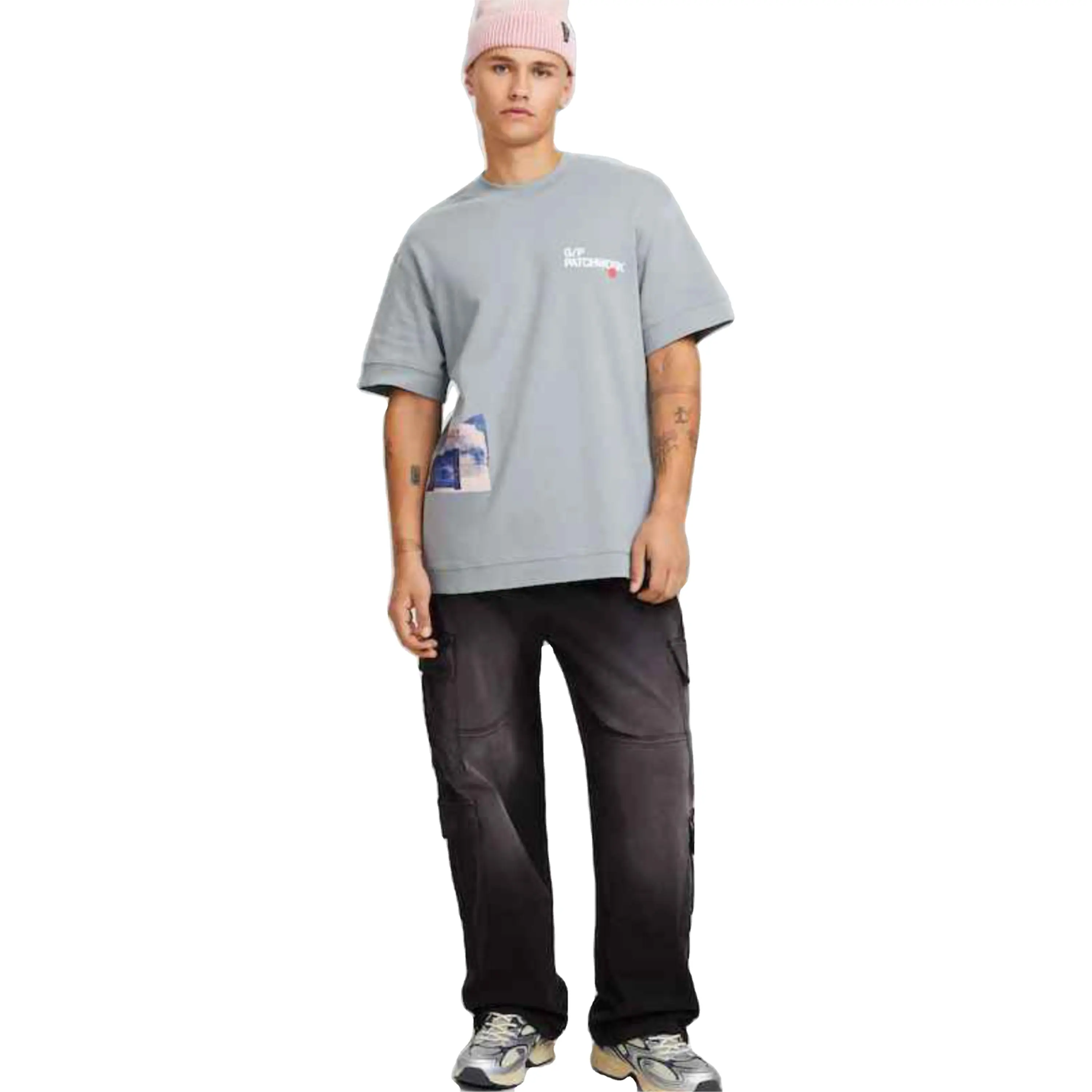 Großhandel Boxy Fit Overs ize Drop Schulter T-Shirt 260gsm Vintage Heavy Mock Neck T-Shirt für Männer