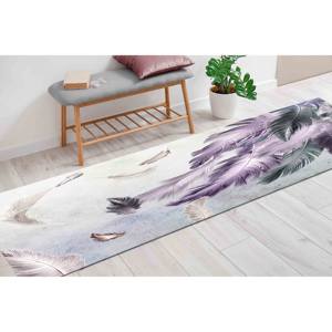 Tapis imprimé avec motif de plumes violettes et grises - Design moderne et contemporain, avec poils doux - Product Image 5
