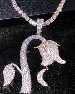 Pendentif en argent sterling 925 véritable avec charme floral, qualité supérieure, style hip-hop, diamant, rose, fleur, bijoux glacés pour lui ou elle - Product Image 4