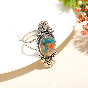 Oyster <b>Turquoise</b> Gemstone 925 Solid Sterling Silver <b>Ring</b> Handmade Ethnic Jewelry Semiprecious Fine Wedding <b>Rings</b> for Women Gift - Product Image 2