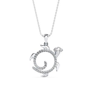 Collar con Colgante de Tortuga Marina con Diamante Cultivado en Laboratorio de Corte Redondo en Oro Sólido de 14k, Certificado IGI, Joyería Minimalista con Diamante de Laboratorio en Venta - Product Image 2