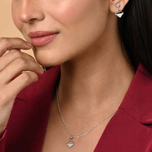 Juego de Joyería Fina para Novia, Modelo Silver Zeta Square, con Circonita, Perla y Diamante, Diseño Geométrico, Estilo Moderno, para Bodas, Fiestas y Regalos - Product Image 3