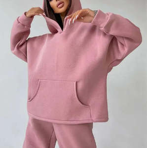 Ensemble de survêtement sportif pour femme en molleton de coton lourd d'hiver OEM, sweat-shirt à capuche long décontracté, jogging, uni, dentelle - Product Image 2