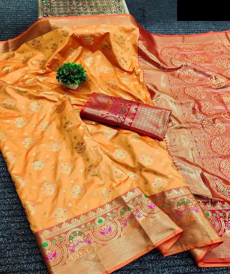 Saree Lụa Vải Thiều Mềm Mới Phong Cách Dân Tộc Ấn Độ Với Màu Pallu Phong Phú Và Áo Thổ Cẩm Tương Phản Cho Trang Phục Cưới Và Lễ Hội Saree