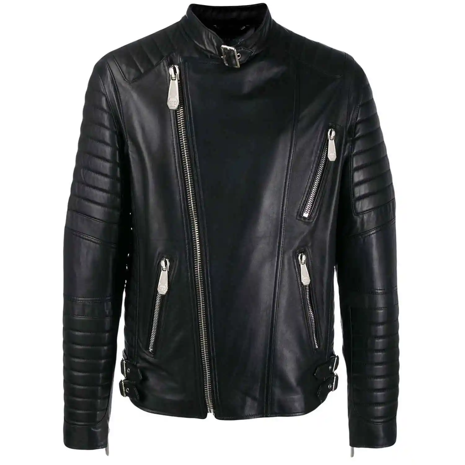 Lederjacke Mantel Plissee-Design Winter gefüttert Warm Slim Black Zipper Fashion Jacken für Männer.
