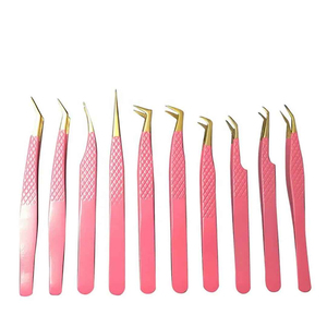 Ensemble de pinces à épiler professionnelles pour extensions de cils rose bébé, en acier inoxydable, anti-magnétique, poignée confortable, 10 mm, volume, isolation des cils - Product Image 4