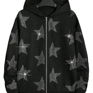 Pull à capuche surdimensionné personnalisé pour hommes et femmes tendance automne avec strass et lettres imprimées personnalisation du logo d'hiver - Product Image 2