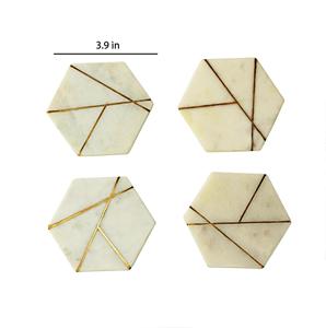 Set of 6 Classic Heart-Shaped White Marble Coasters Handmade in India with Natural <b>Wood</b> Mango <b>Wood</b> Traditional Design Style - Product Image 5