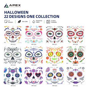 Tatuaggio Temporaneo a Tema Giorno dei Morti, Teschio di Zucchero per Viso Intero 158x158mm, Dia De Los Muertos Catrina, Trucco di Halloween - Product Image 2