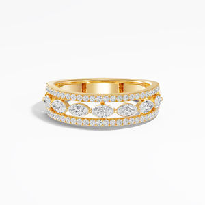 Anillo de Aniversario con Diamantes Cultivados en Laboratorio, Corte Marquesa y Redondo, 0.71 Quilates, Oro Amarillo de 14K/18K, Chapado en Rodio, Joyería Certificada, Regalo para Mujer - Product Image 1