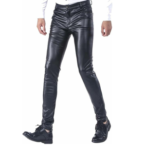 Pantalones de cuero puro para motocicleta brillantes personalizados, pantalones ajustados para fiesta de discoteca para hombre, pantalones para actuación en escenario - Product Image 5