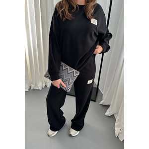 Ensemble de vêtements en velours côtelé noir classique pour femmes en gros - Product Image 6